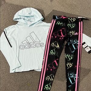 Adidas Light Blue Shirt with Leggings S (7/8) NWT